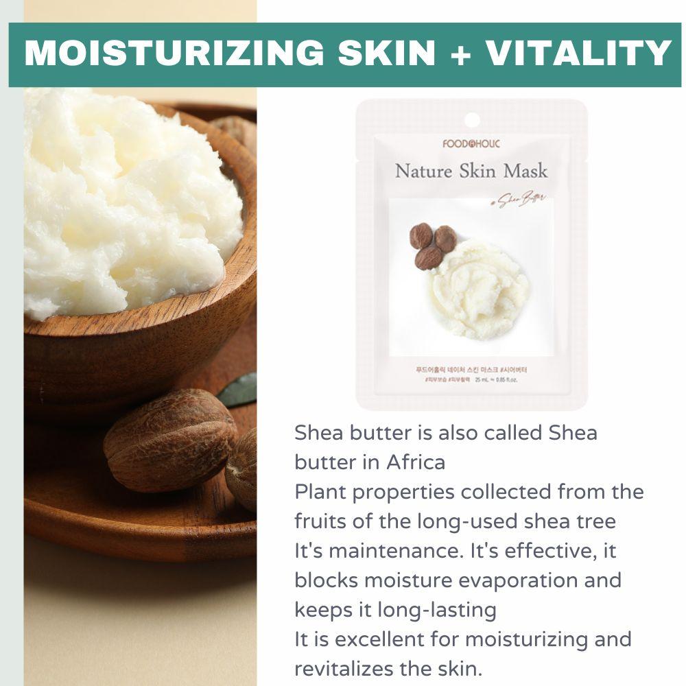 FoodaHolic Nature Skin Mask Shea Butter 23ml X 10 Sheets - Nourishing & Deep Moisturizing Facial Sheet Mask Pack for Extremely Dry Skin (10 Sheets)