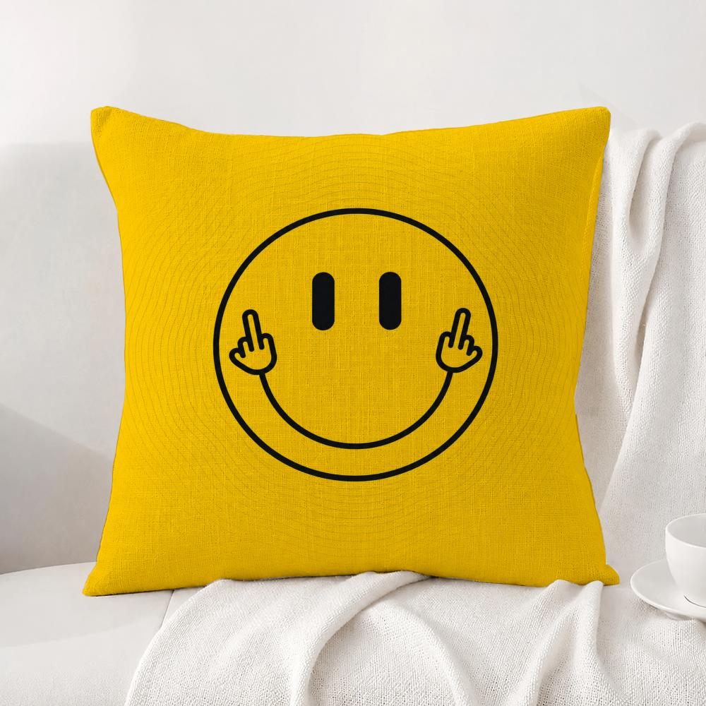 Symbol Smile Face Cushion Cover Natural Linen Pillowcase Set AllinOne Decor Cushion Cover for Sofa Bedroom Chair