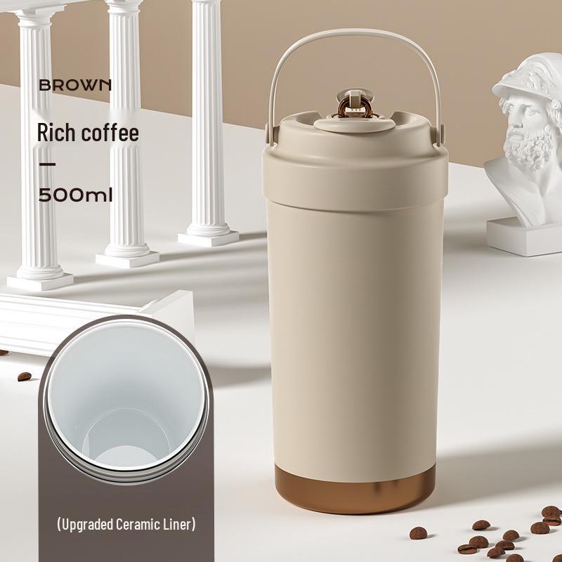 316 Ceramic Liner Thermos Cup for Female Students - Portable Travel Coffee Cup with Double Drink and Straw.