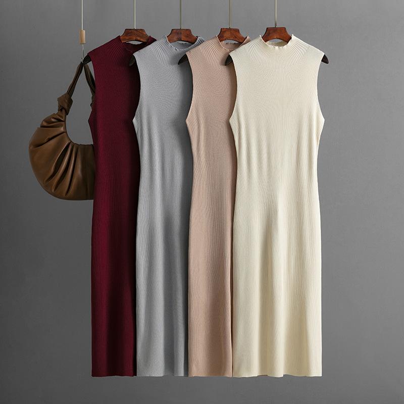 Solid Color Slim Fit Elastic Knitted Sleeveless Vest Skirt Summer Versatile Hip Hugging Dress