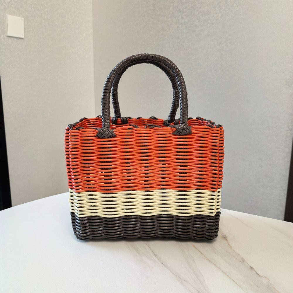 Imitation Rattan Storage Basket Square Woven Handbag Creative Hanging Baskets Flower