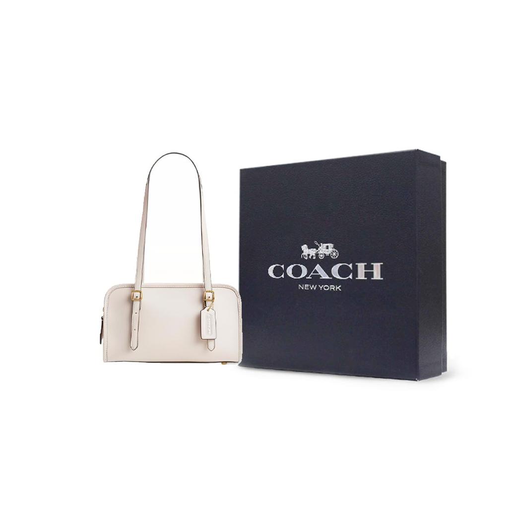 Coach Swing Zip 25 Unifarbe Geprägtes Logo Reißverschluss Kartenfach Schutzfüße Leder Schultertasche Damen Schultertasche Weiß CM565-B4HA