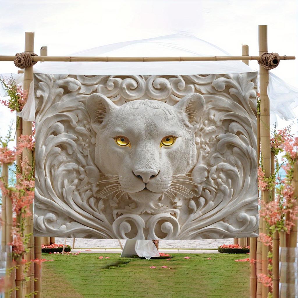 1pc Simulated Animal Optical Illusion Tapestry - Peach Light Beige Fabric Letter Print Design, Suitable for Bedroom, Living Room