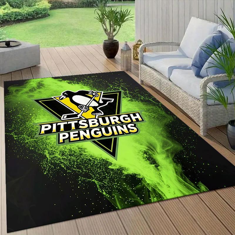 Pittsburgh Penguins Flannel Pattern Square Carpet,Area Rug,Carpet Rug for Living Room Bedroom Sofa Playroom Decor,Non-slip Floor Mat