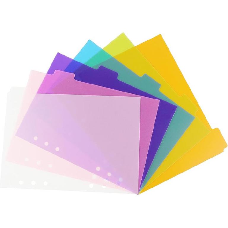 Mogoostry 2 Pack A5 Binder Dividers 6 Tabs Clear Plastic Binder Index Tabs Planner Divider for Round Ring Binder Sheet Protector (Total 12 Dividers)