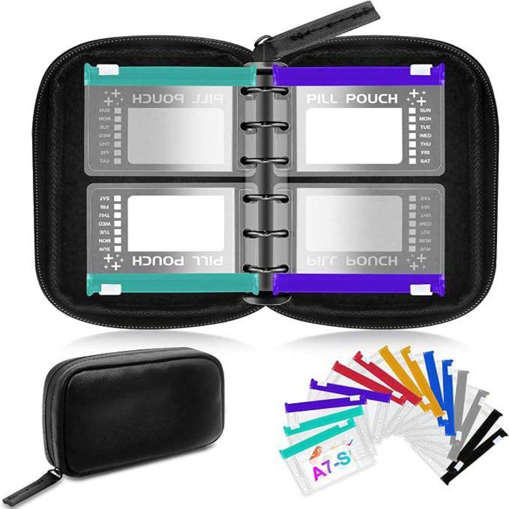 7/14PCS Portable Waterproof Pill Pouch Set Leakproof Zippered Pouches 7-Day Pill Organizer Moisture-proof PU Leather