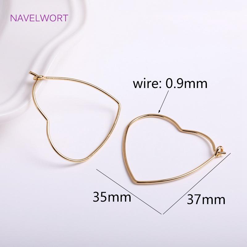 

Trendy 35mm*37mm Gold Color Heart Hoop Earrings,Brass Metal 0.9mm Ear Wire Hooks DIY Fashion Jewelry Crafts Wholesale 4 pieces