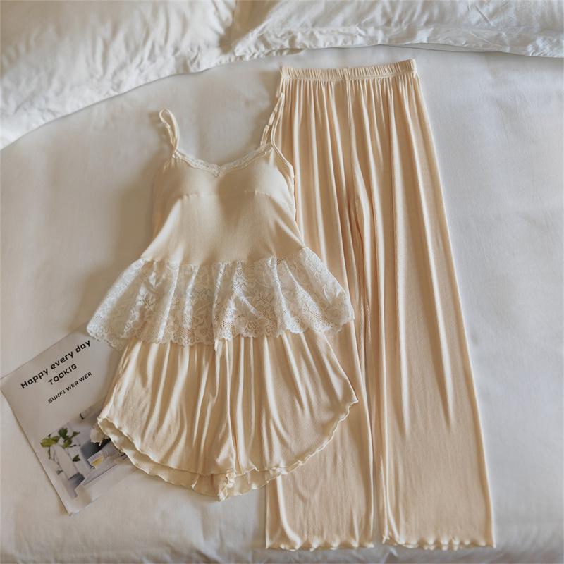 Modal Women's Summer Camisole Pajama Set with Chest Pads - French-Inspired, Sexy, Lightweight Homewear
