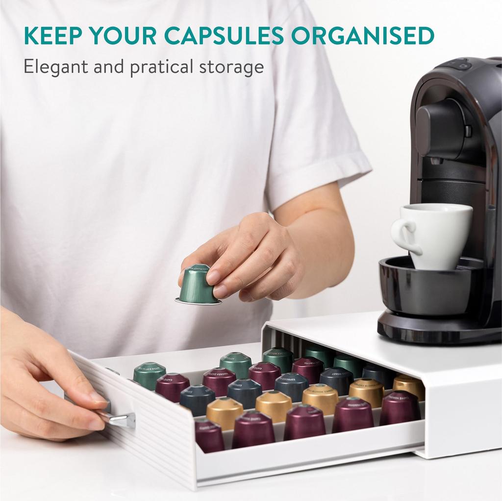 Navaris Capsule Holder Drawer Storage Coffee Capsules Espresso Machine Storage Case Rack Drawer Storage Slim White - - 40.1x23.6x5.8cm