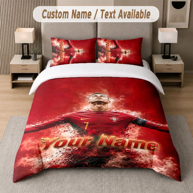 Custom Bedding Set Cristiano Ronaldo Pattern, Print Name Text 1 Duvet Cover Plus 2 Pillowcases Home Textile
