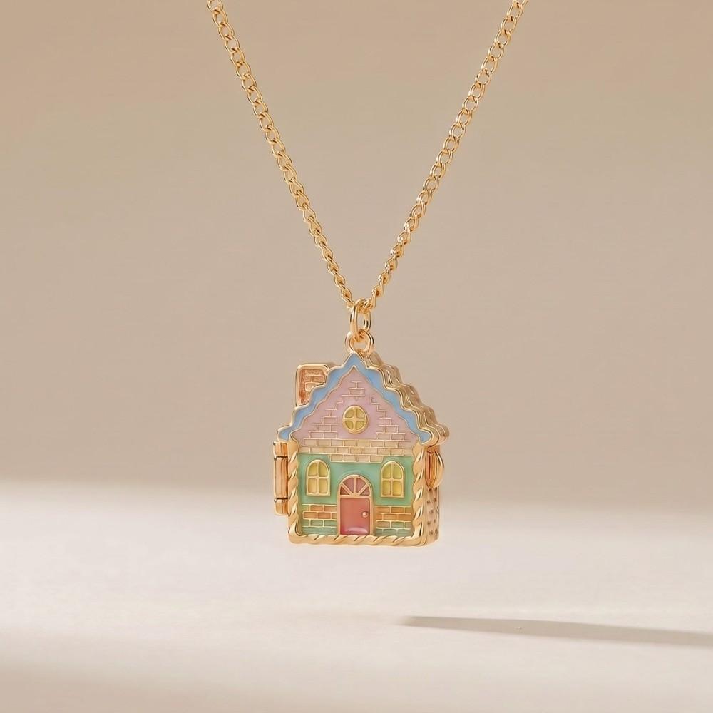Open and Close Pendant Gingerbread House Necklace Colorful Fashion Necklace  Women 2