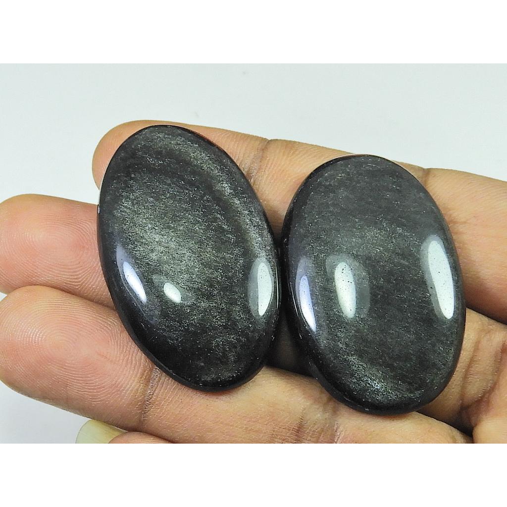 40-43MM AAA stříbrný obsidián oválný kámen 2 ks kabošon volný drahokam 97 karátů. SK-4109