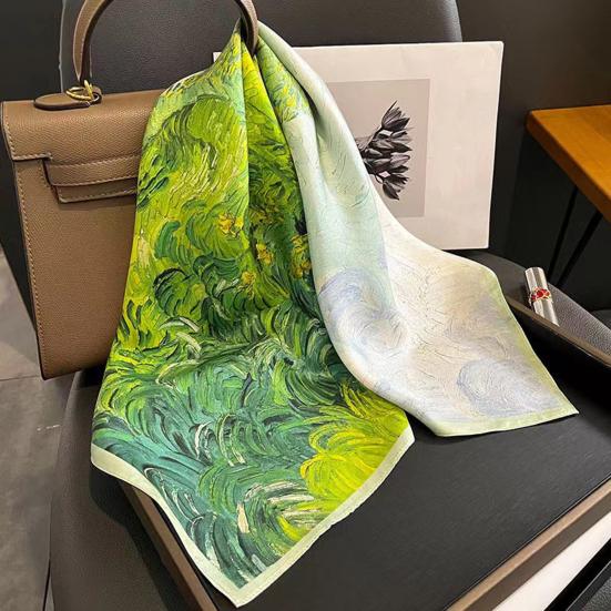 70x70CM Čtvercový šátek z umělého hedvábí Jaro Léto Prodyšný Dámský Šátek na hlavu Nákrčník Ochrana před sluncem Falešný saténový šátek do vlasů