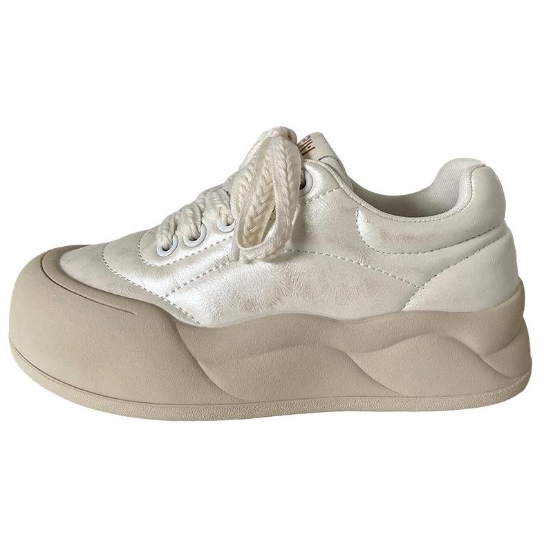 

LZ6019 латексная стелька на толстой подошве белые туфли женская обувь повседневная обувь для увеличения роста 2024 новая круглая кожаная поверхность популярная обувь для доски 40 бежевый