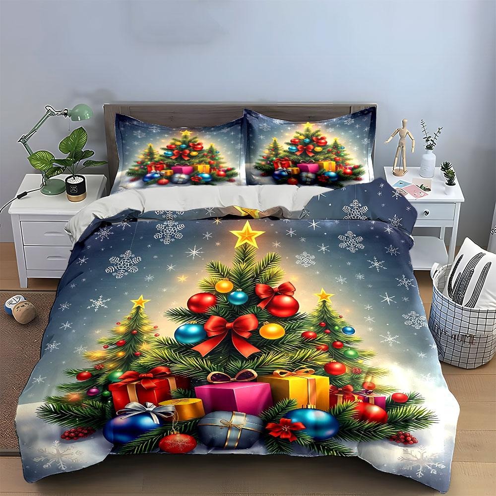 Christmas Tree & Gifts Scene Bedding Duvet Cover Set Duvet Cover Pillowcases  (1*Duvet Cover 2*Pillowcases, without duvet insert)