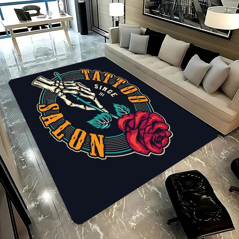 3D HD Tattoo Studio Carpet, Living Room and Bedroom Household Items,Children's Room Sofa Mats, Doormat Floor Anti-slip Rug, Gift