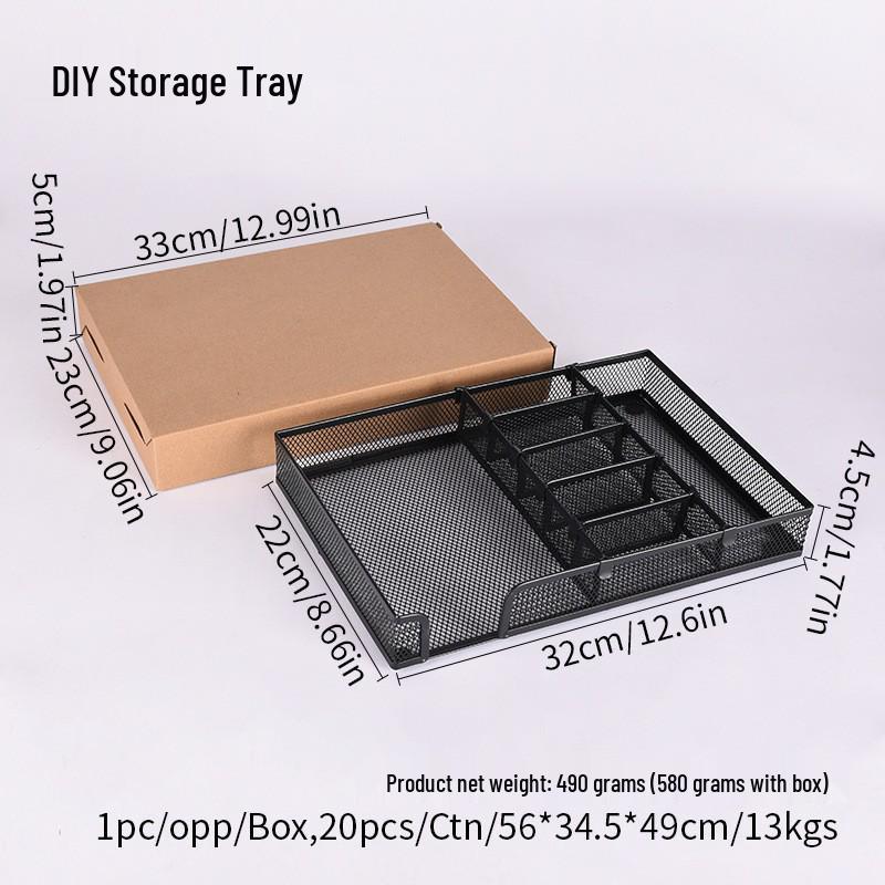 Metal Mesh Multi-Compartment Storage Tray for Office, Cutlery & Stationery - DIY Assembly