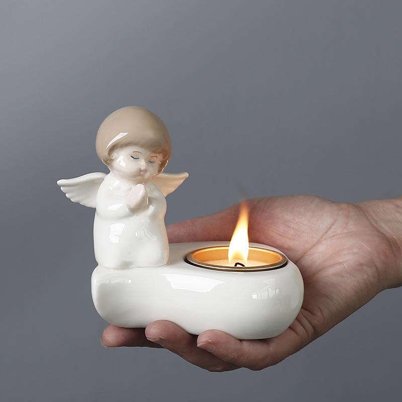 Nordic Style Prayer Ceramic Angel Candle Holder Living Room Bedroom Desktop Romantic Candle Cup Ornament