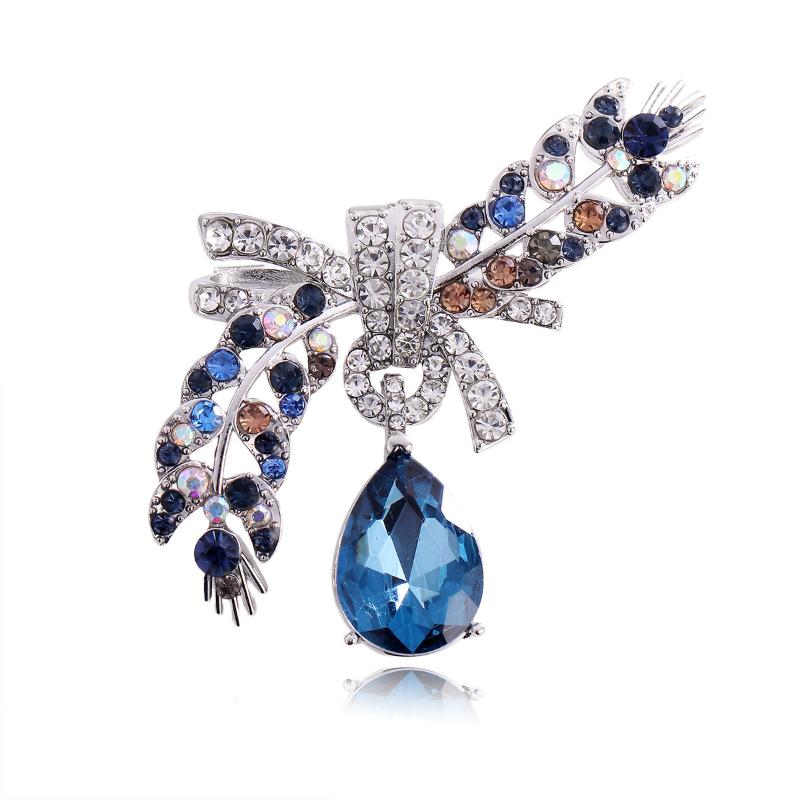 

Crystal Waterdrop Wheat Brooches For Women Beautiful Flowers Plants Party Office Brooch Clothes Backpack Pins Gifts синий