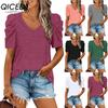 Women's Fashion Casual Solid Color Print Short Sleeve V Neck Blouses & Shirts