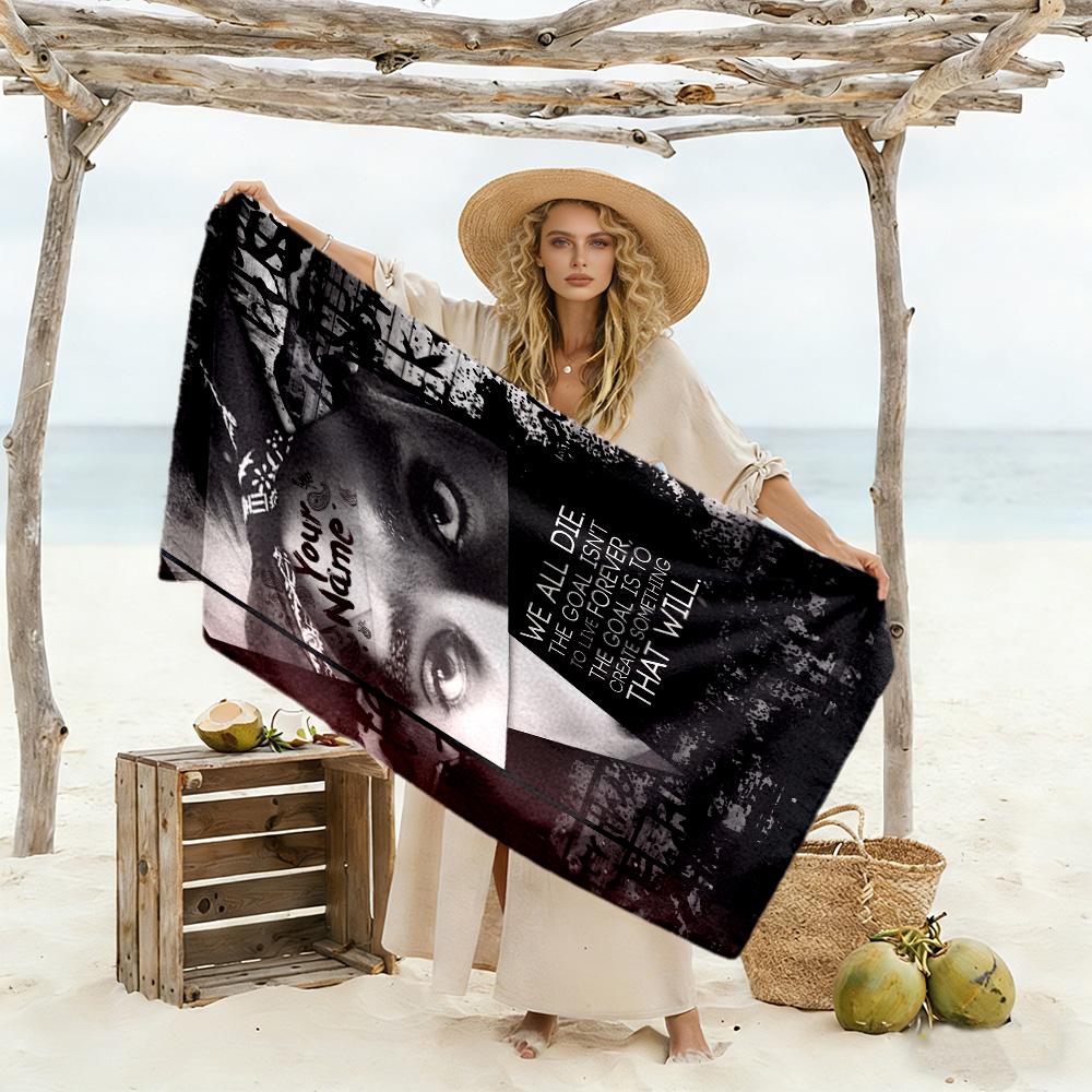 2pac Customize Text Beach Towel Quick-Dry Soft Microfiber Ideal for Travel Outdoor Swim Pool Yoga Surf Camping Hiking Gym Gift Holiday