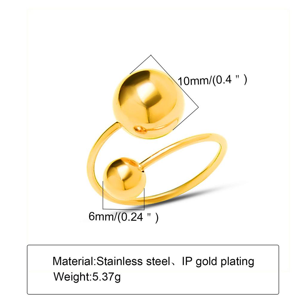Waterproof Double Ball Open Ring for Women, Asymmetric Wrap Open Adjustable Ring, Stainless Steel Girlfriend Jewelry Gifts