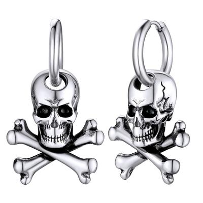 1 Pair of 316L Stainless Steel Retro Gothic Skull Men's Earrings, Halloween Gift Hip Hop Jewelry for Men and Women Fashion