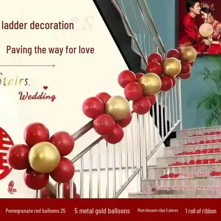 

Wedding Stair Railing Decoration Package with Balloons and Flowers: Full Set for Handrail and Escalator