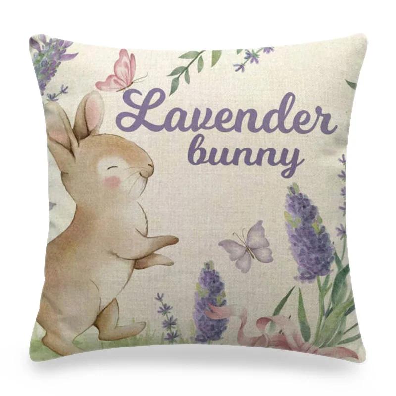 Easter Cushion Cover Cute Bunny Eggs Printed Pillow Covers 18x18 Inches Easter Decorations Hare Rabbit Flower Linen Pillowcase