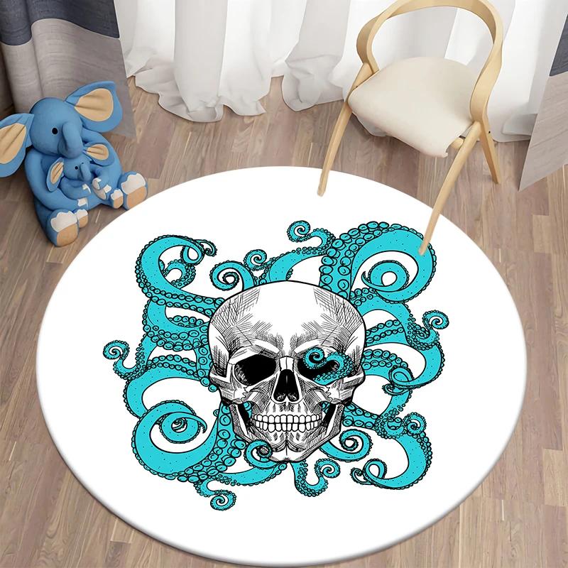 

Skull Horror Art HD Printing Round Rug Children s Living Room Floor Mat Yoga Bedroom Chair Non-slip 60cm