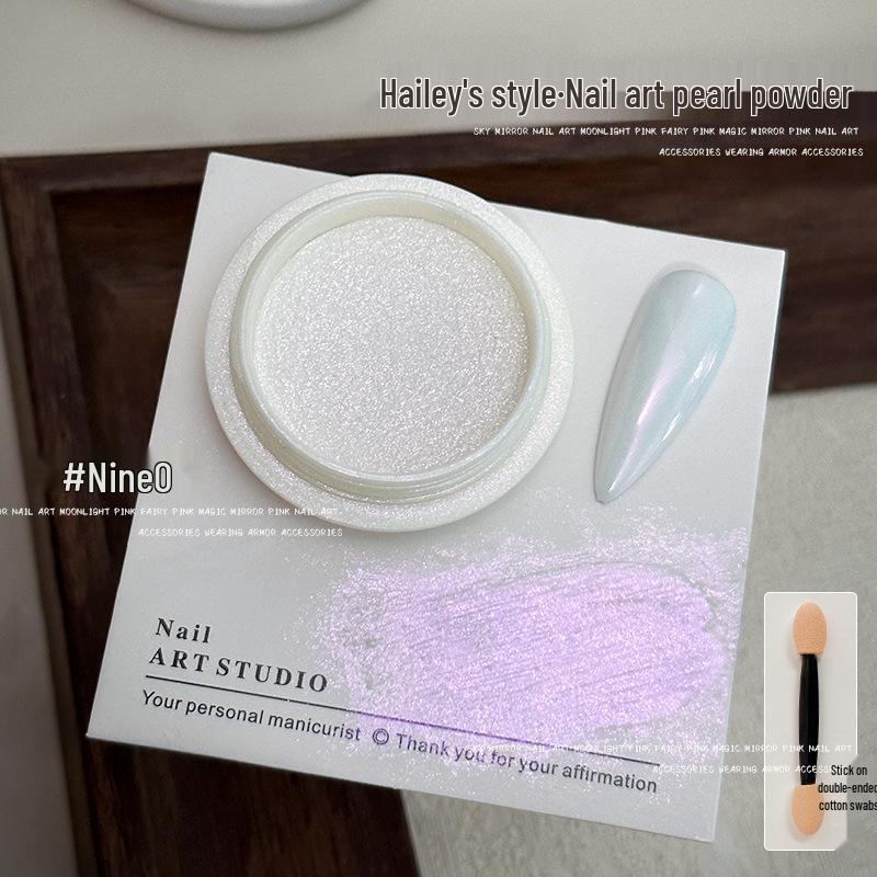 Hailey Lux Satin Pearlescent Pearl Powder Manicure: White Moonlight Bridal Nails