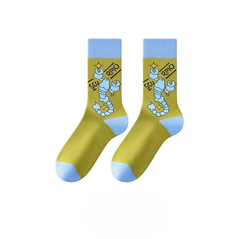 Ladies Spring and Autumn New Zodiac Cartoon Sports In Tube Cotton Socks