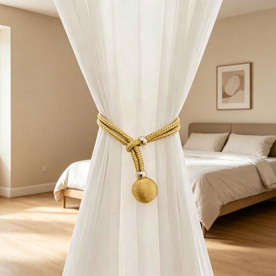 1 Pezzo Sganci tenda regolabile, Sgancio tenda in corda intrecciata con ciondolo a sfera, Supporto decorativo per tende per finestre di stanze, Tende