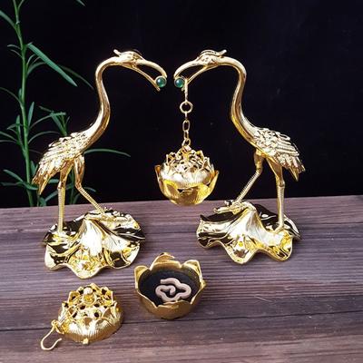 Crane Antique Golden Crane Incense Burner Incense Holder Hanging Lotus Hanging Furnace Ornaments Incense Agarwood Burner