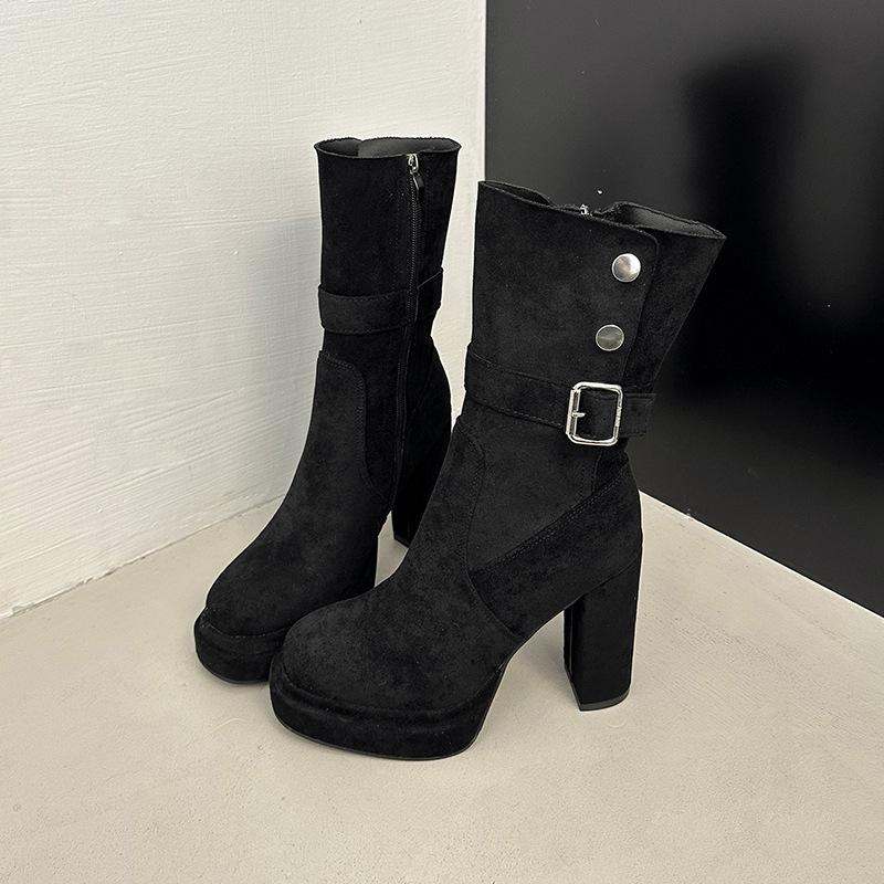 Vintage European and American matte thick heel thin thick-soled sleeve western boots women's 2025 autumn and winter new fashion Martin boots
