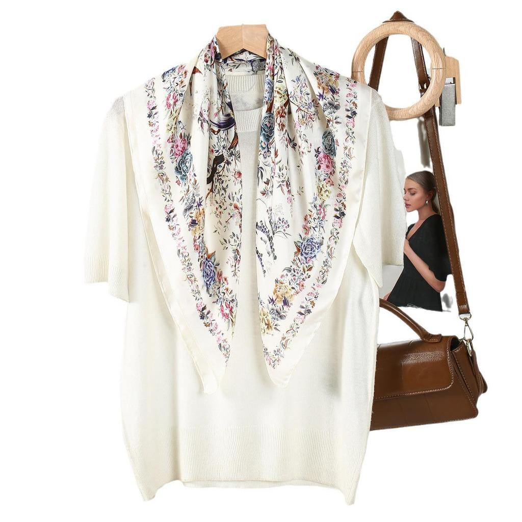 Pastoral Style Silk-Like Square Scarf 70CM: Versatile Korean Neckerchief Shawl