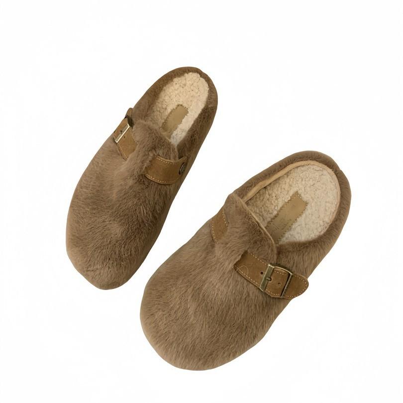 Foreign trade bag head slippers women's new warm and comfortable flat-bottomed lazy slippers in autumn and winter 2025