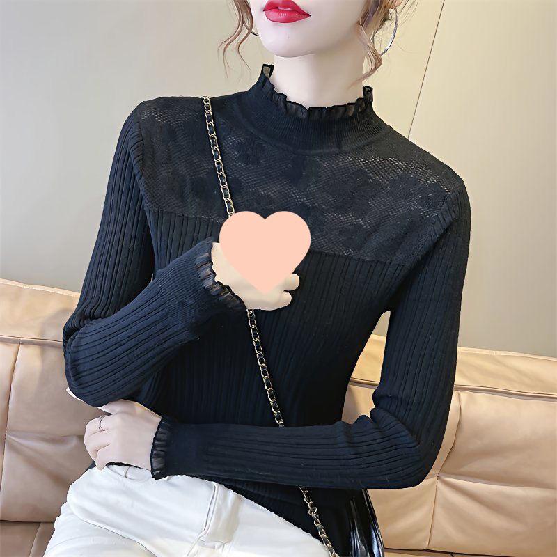 Lace Top Women's Fashion Knitted Pullover: Versatile Long Sleeve Sweater for Spring & Autumn 2025