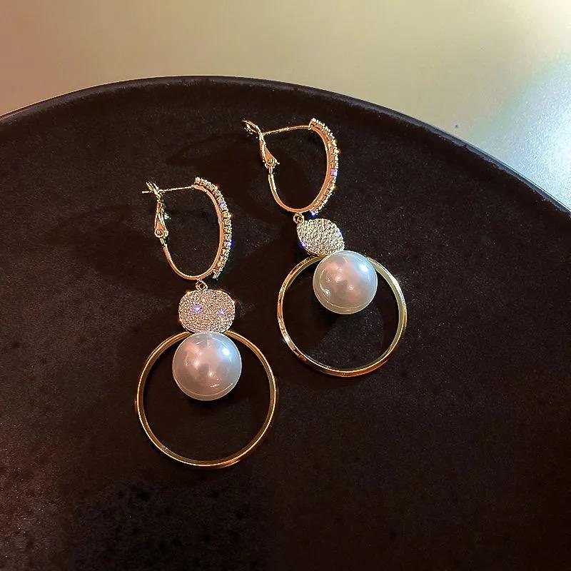Silberne, modische, übergroße weiße Perlen-Ohrringe für Frauen, böhmische, goldene, runde Zirkonia-Hochzeitsohrringe, Schmuck
