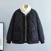 Herbst Winter High-End Rundhals Damen Cord Patchwork Diamantgesteppter Baumwollgepolsterter Mantel Locker Warme Steppjacke