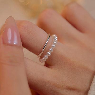 Banyan Tree S925 Silver Double Layer Pearl Ring - Korean Niche Design for Women, Index Finger Fashion Style