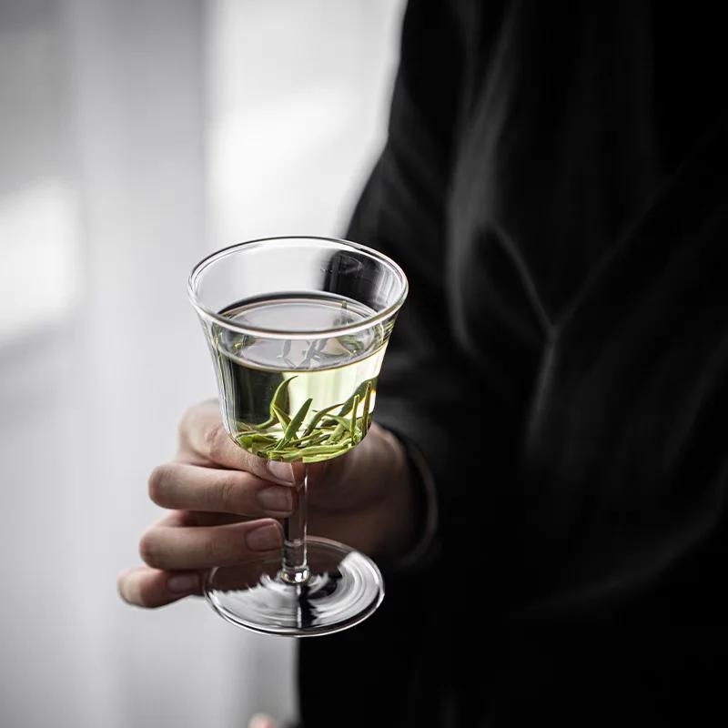 Small Capacity 110ml 130ml Goblet Design Heat-resistant Glass Green Tea Cup Wine Cocktail Glass Champagne Flute Cup Drinkware