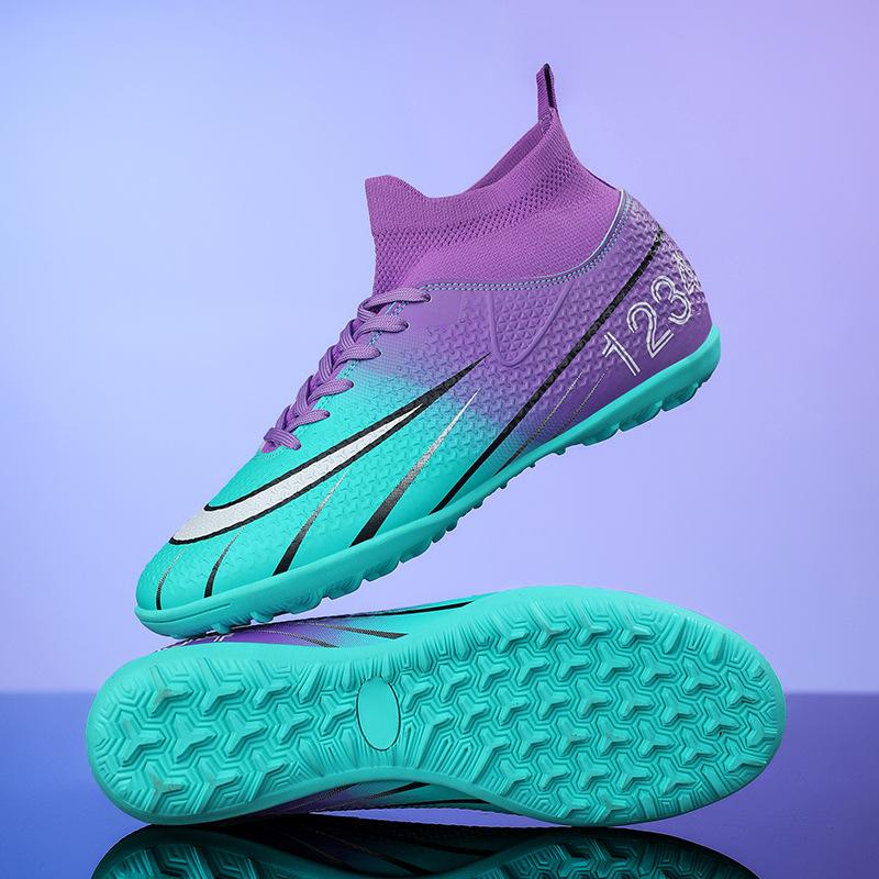 Ronaldo's New High-top Football Shoes Men's Broken Nails Children's Boys and Girls Adult Non-slip Competition Training Shoes