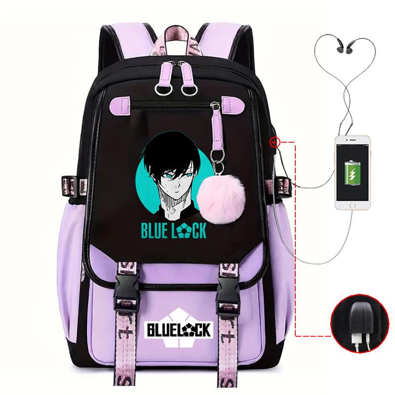 Blaues Gefängnis Anime Schultasche College Stil Große Kapazität Mittelschüler USB Rucksack