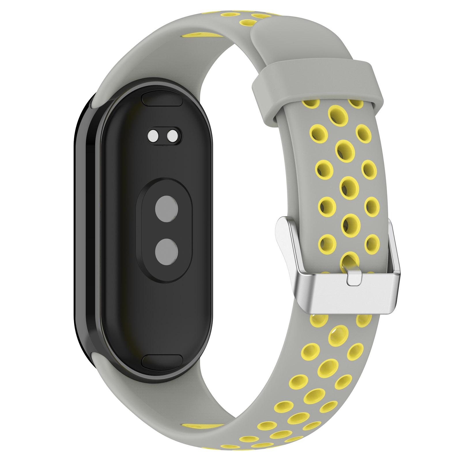 

For Xiaomi Smart Band 9 NFC/9/8 NFC/8 Watch Straps Silicone Band with Stainless Steel Connector Grey Yellow