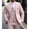 Pink Luxury Men Suits Terno Slim Fit 3 Piece Jacket Pant with Vest Groom Wedding Tuxedo Costume Homme Formal Occasion Terno
