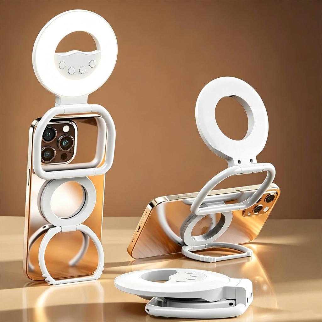 Rechargeable Magnetic Flexible LED Ring Light 40 LEDs Adjustable Color Temp 3000-6500K Wide Angle Selfie Stick for Mobile Phone