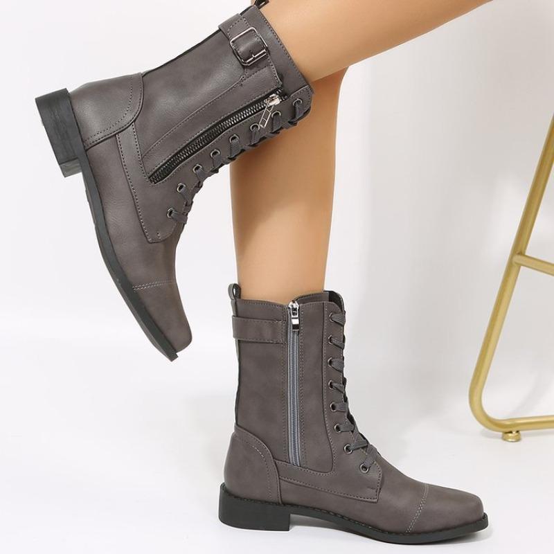 Large Size Women's Short Boots Autumn and Winter New Flat Bottom Low Heel Women's Boots Medium Boots Women