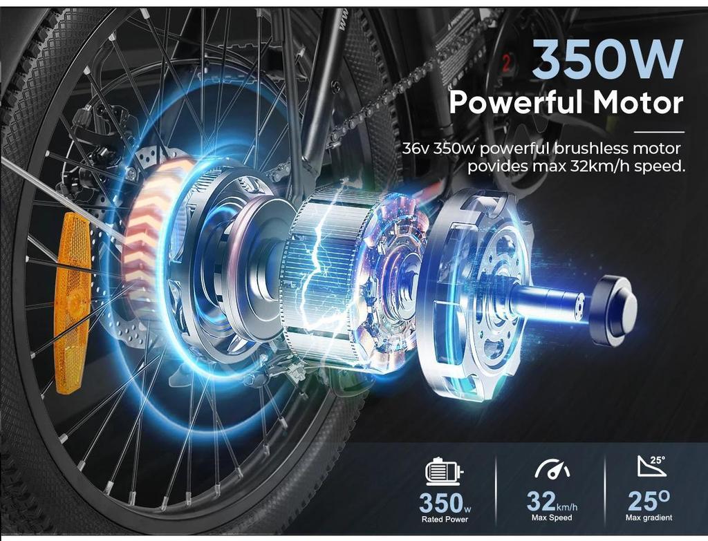 2026 Rower Elektryczny Samebike CY20 Składany Rower Elektryczny Silnik 350W Bateria 36V 12AH Wyjmowana Bateria 20" Zewnętrzny Fat E-bike dla Dorosłych.