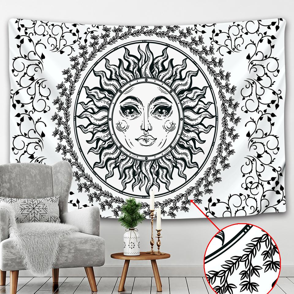 Black and White Sun Moon Mandala Home Decoration Tapestry Bohemian Decoration Hippie Bedroom Decoration Tapestry